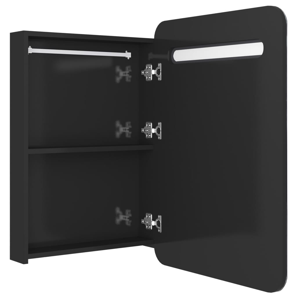 vidaXL Szafka łazienkowa z lustrem, LED, czerń z połyskiem 60x11x80 cm