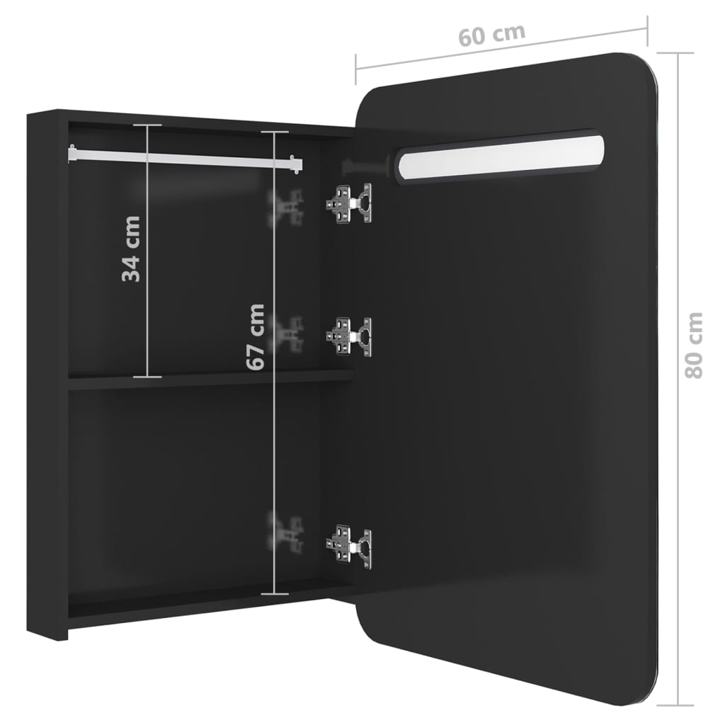 vidaXL Szafka łazienkowa z lustrem, LED, czerń z połyskiem 60x11x80 cm