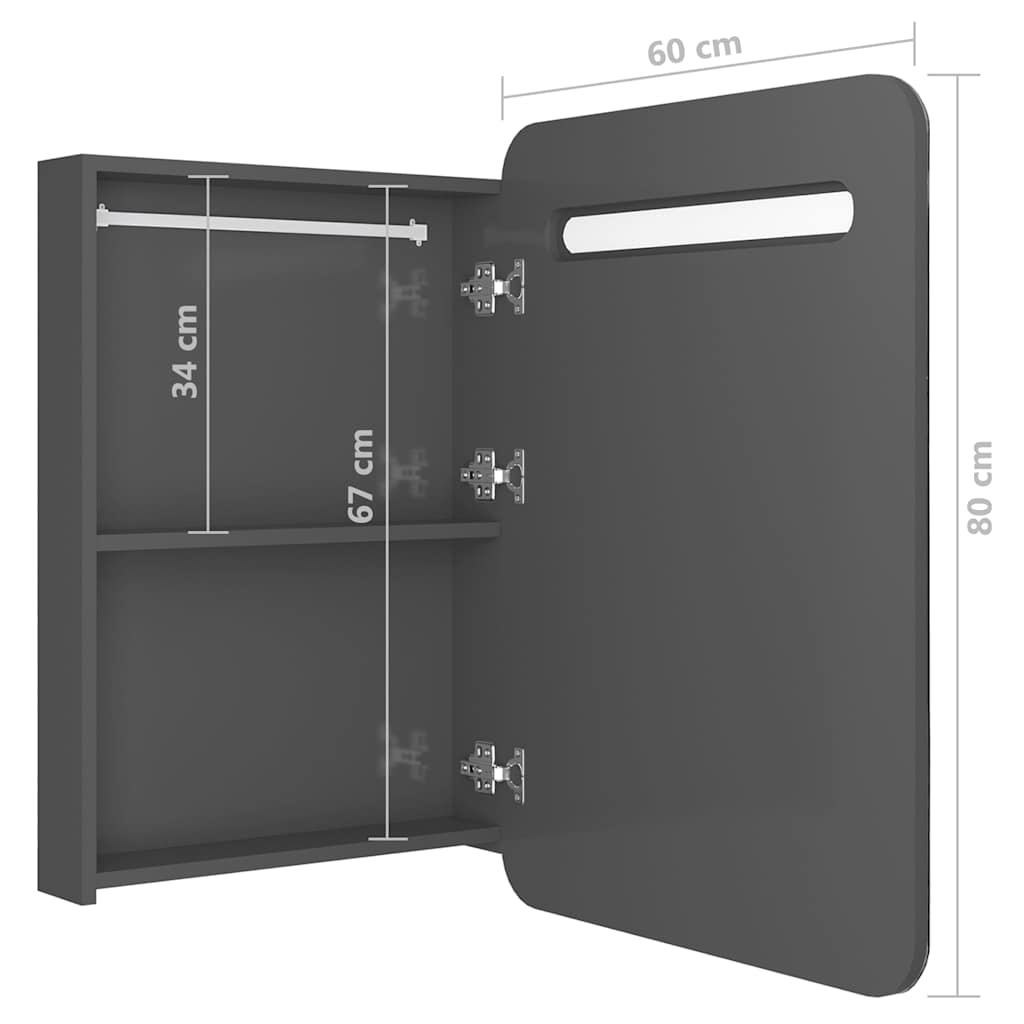 vidaXL Szafka łazienkowa z lustrem, LED, szara z połyskiem 60x11x80 cm