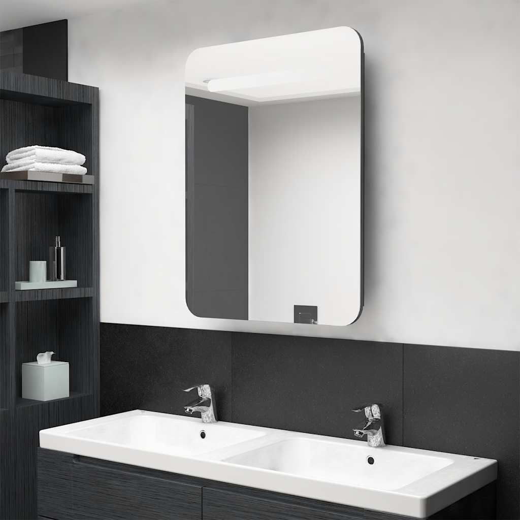 vidaXL Szafka łazienkowa z lustrem, LED, szara z połyskiem 60x11x80 cm