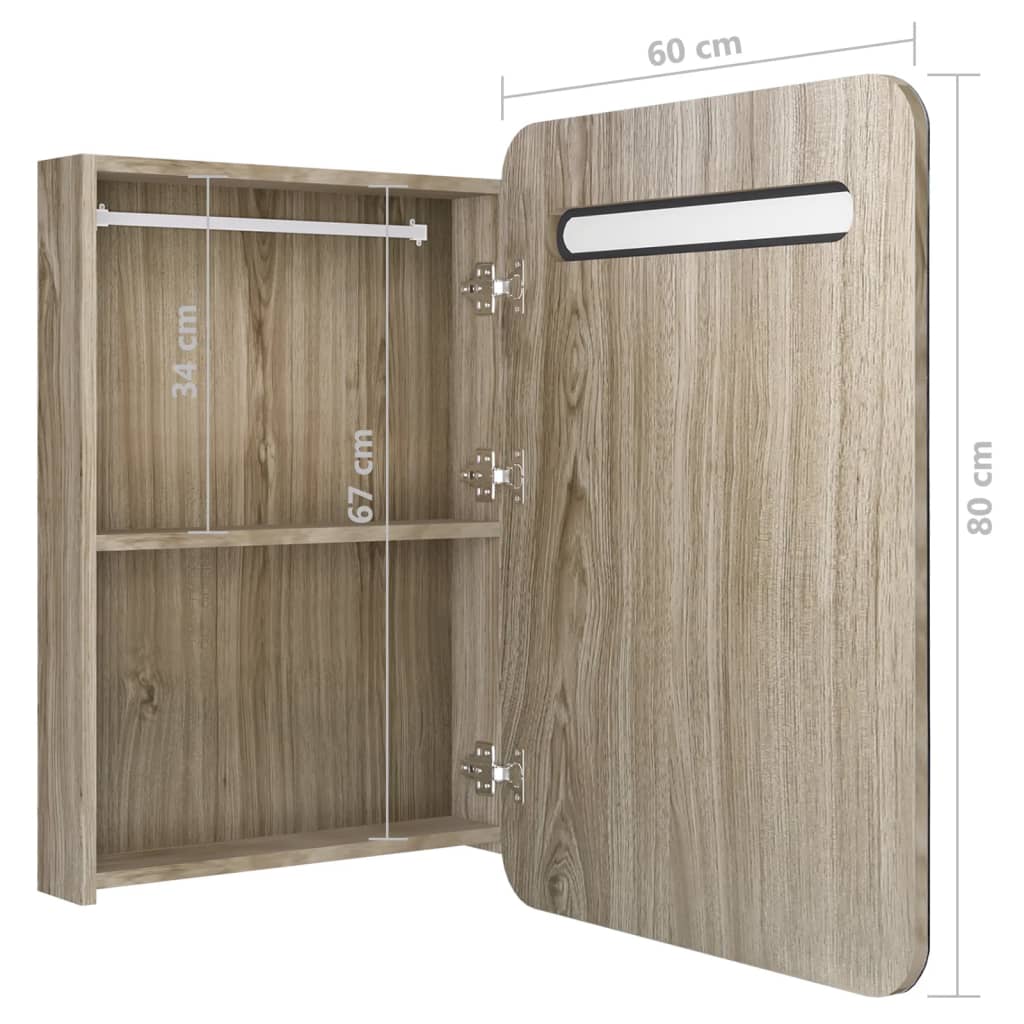 vidaXL Szafka łazienkowa z lustrem i LED, kolor dębu, 60 x 11 x 80 cm