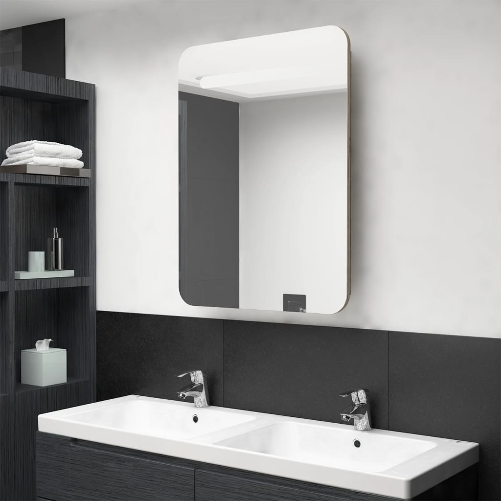 vidaXL Szafka łazienkowa z lustrem i LED, kolor dębu, 60 x 11 x 80 cm