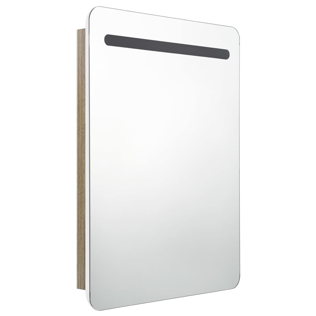 vidaXL Szafka łazienkowa z lustrem i LED, biel i dąb, 60 x 11 x 80 cm