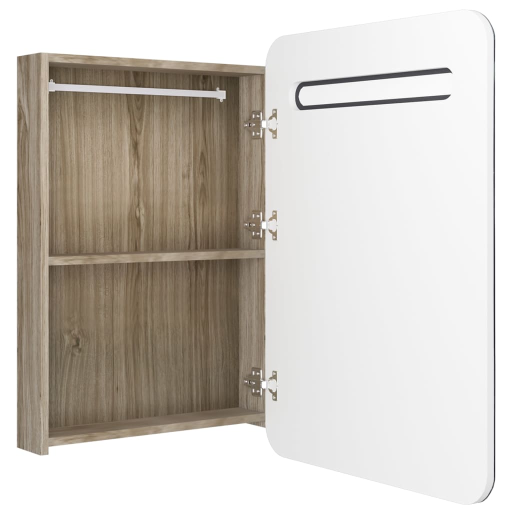 vidaXL Szafka łazienkowa z lustrem i LED, biel i dąb, 60 x 11 x 80 cm
