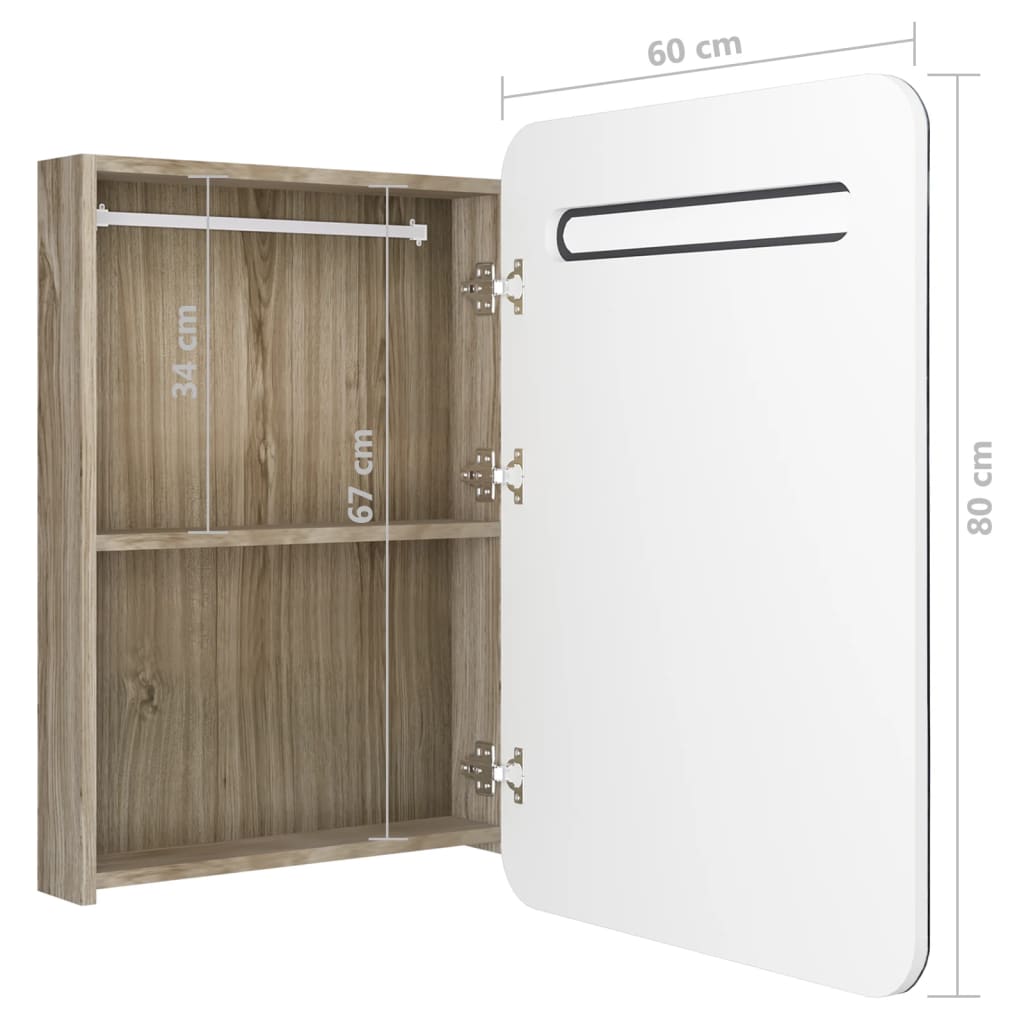 vidaXL Szafka łazienkowa z lustrem i LED, biel i dąb, 60 x 11 x 80 cm
