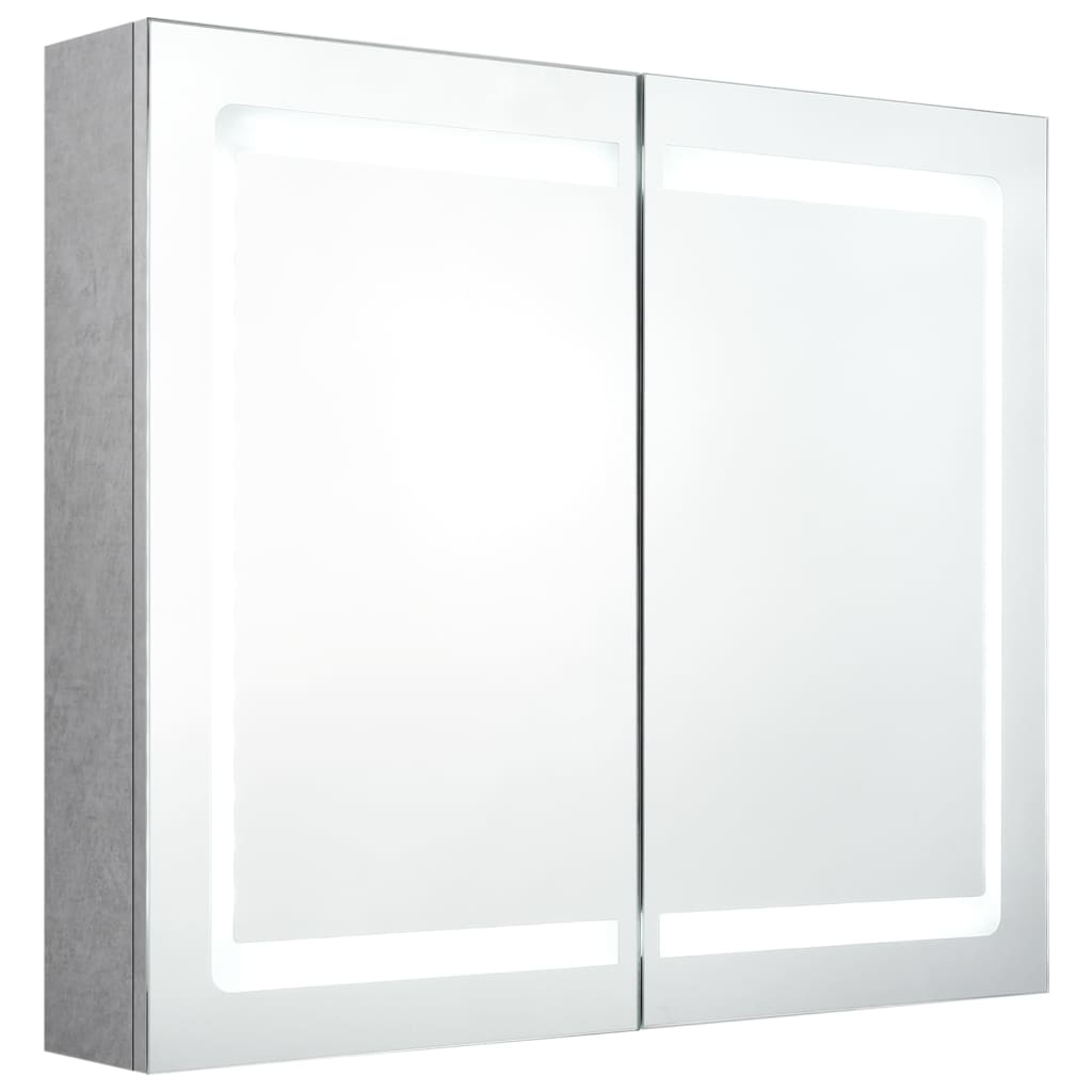 vidaXL Szafka łazienkowa z lustrem i LED, szarość betonu, 80x12x68 cm