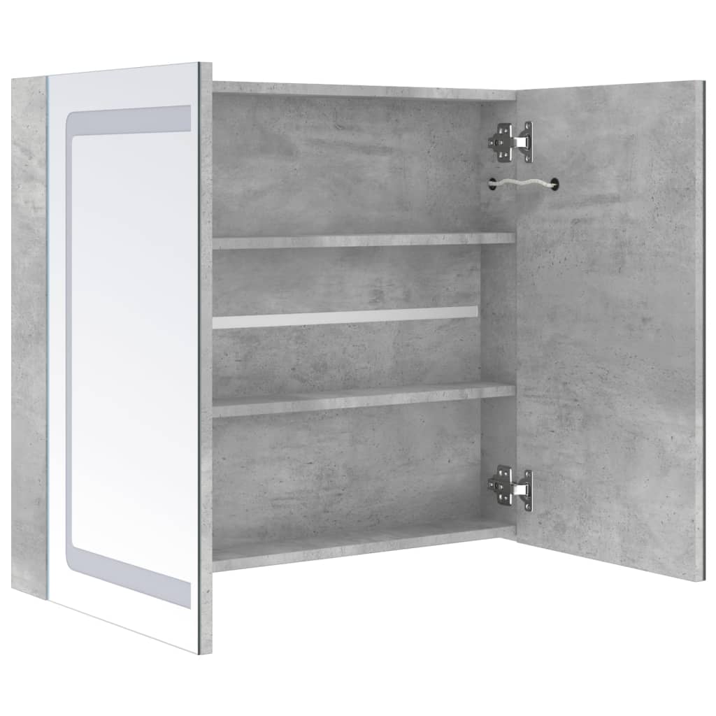vidaXL Szafka łazienkowa z lustrem i LED, szarość betonu, 80x12x68 cm
