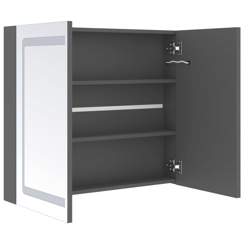 vidaXL Szafka łazienkowa z lustrem i LED, szara, 80x12x68 cm