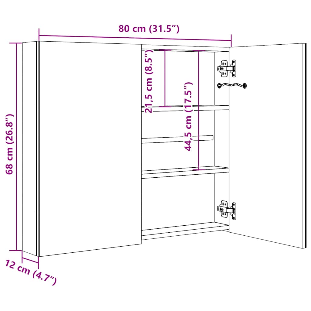 vidaXL Szafka łazienkowa z lustrem i LED, szara, 80x12x68 cm