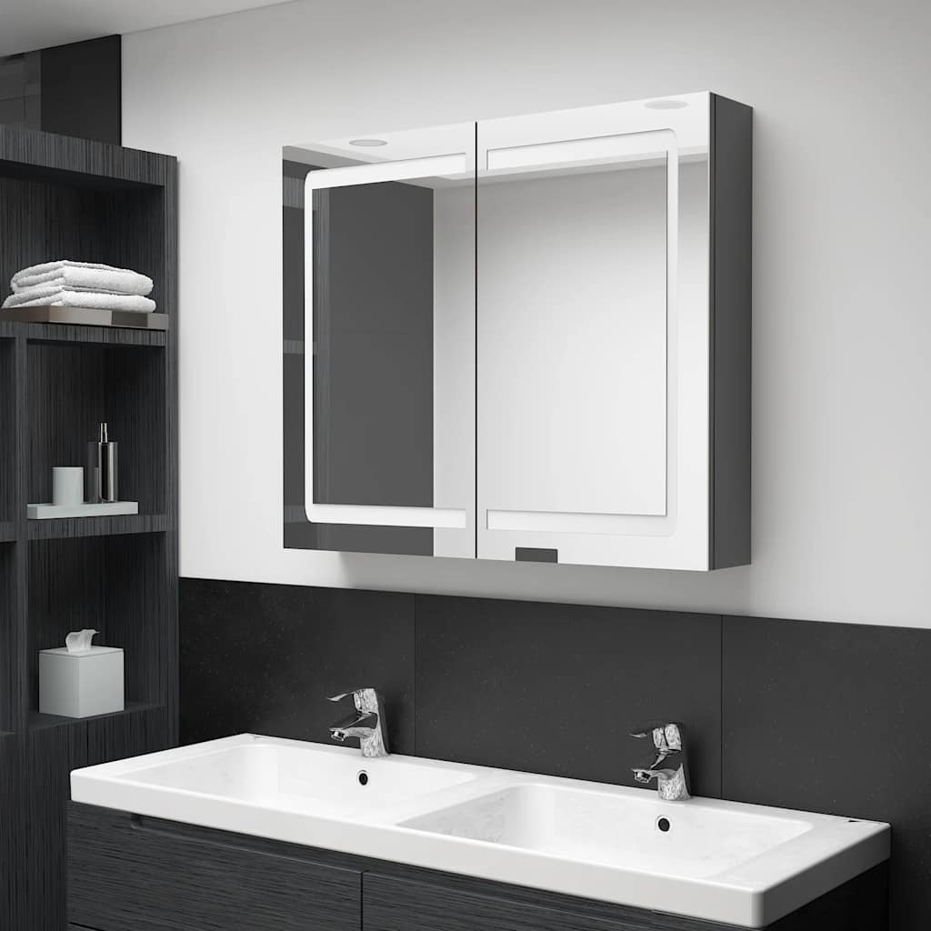 vidaXL Szafka łazienkowa z lustrem i LED, szara, 80x12x68 cm