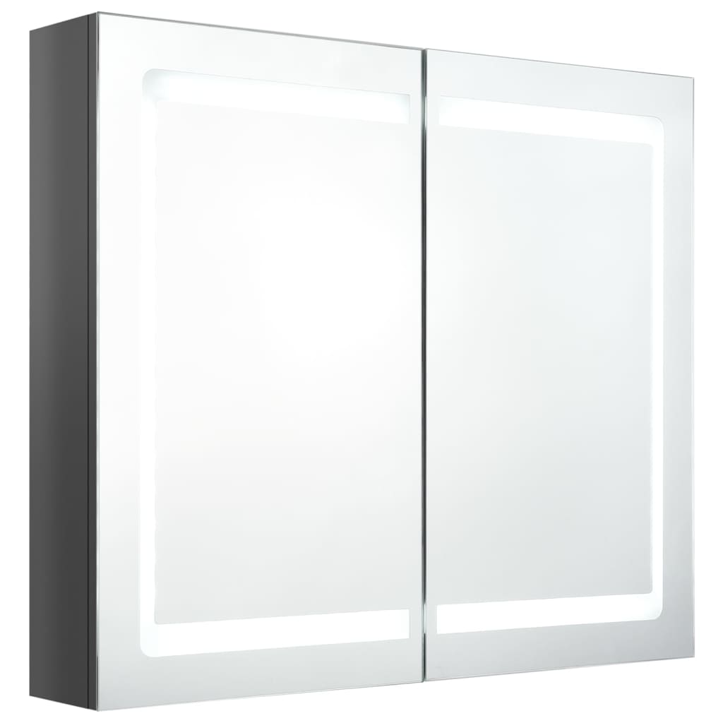vidaXL Szafka łazienkowa z lustrem i LED, lśniąca szarość, 80x12x68 cm