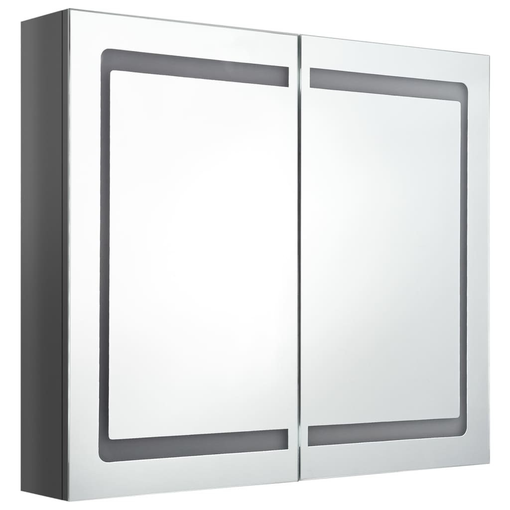 vidaXL Szafka łazienkowa z lustrem i LED, lśniąca szarość, 80x12x68 cm