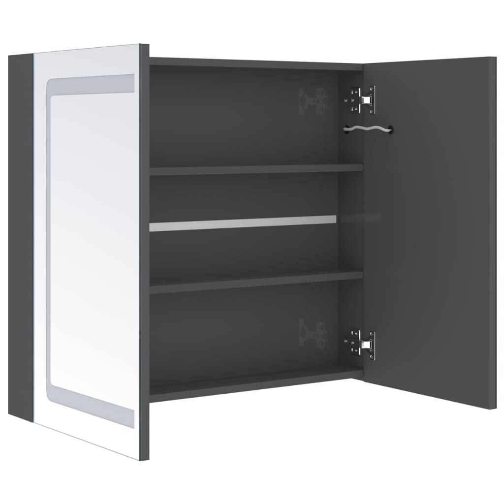 vidaXL Szafka łazienkowa z lustrem i LED, lśniąca szarość, 80x12x68 cm
