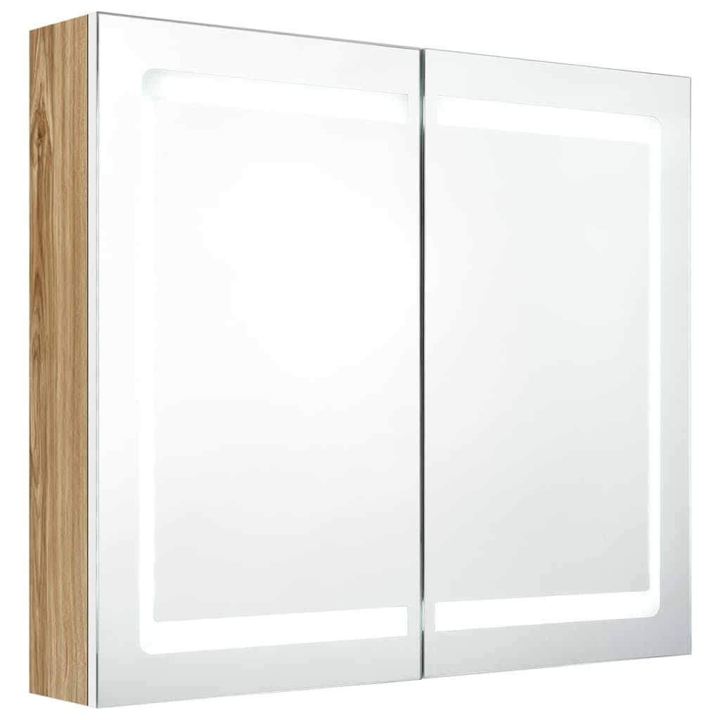 vidaXL Szafka łazienkowa z lustrem i LED, biel i dąb, 80x12x68 cm