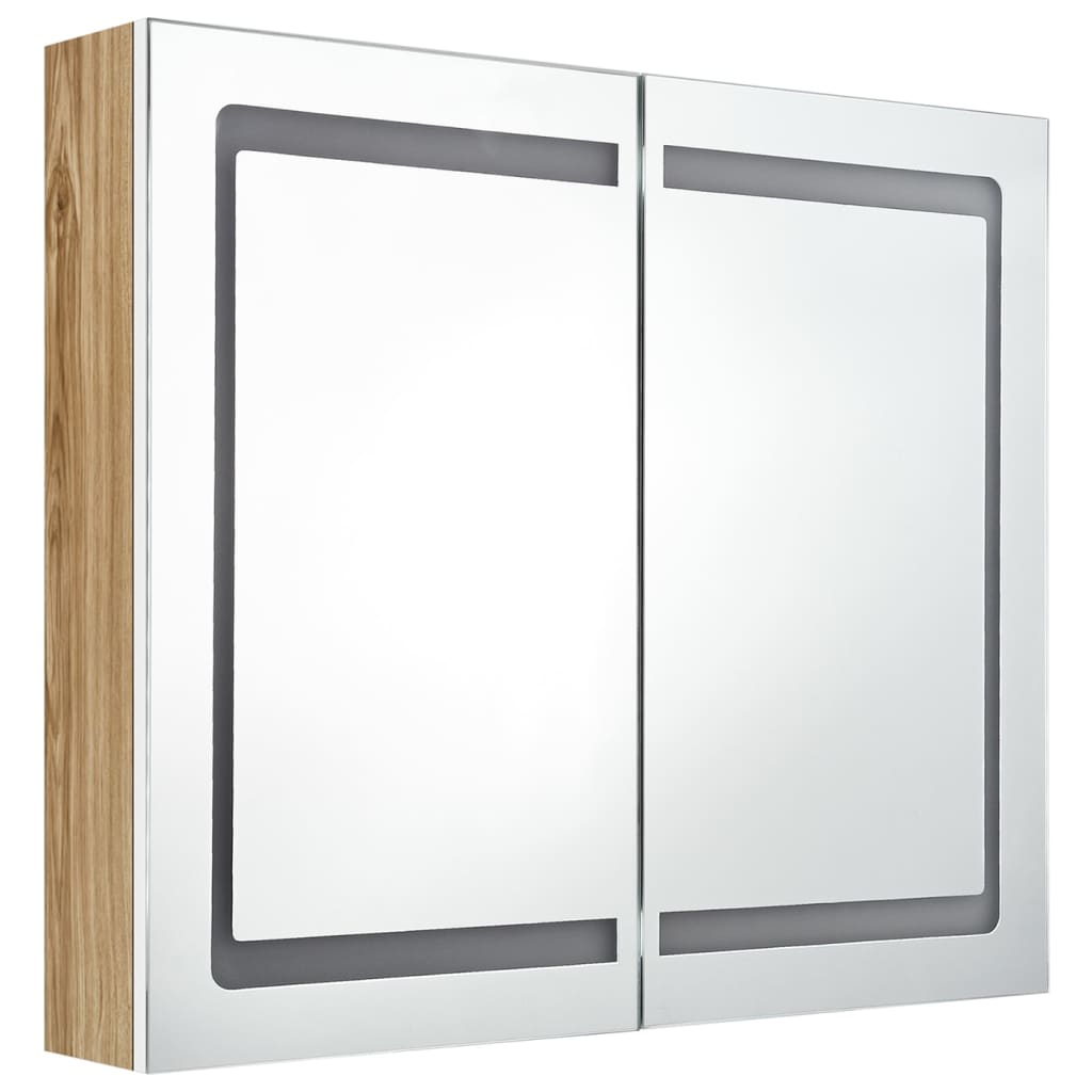 vidaXL Szafka łazienkowa z lustrem i LED, biel i dąb, 80x12x68 cm