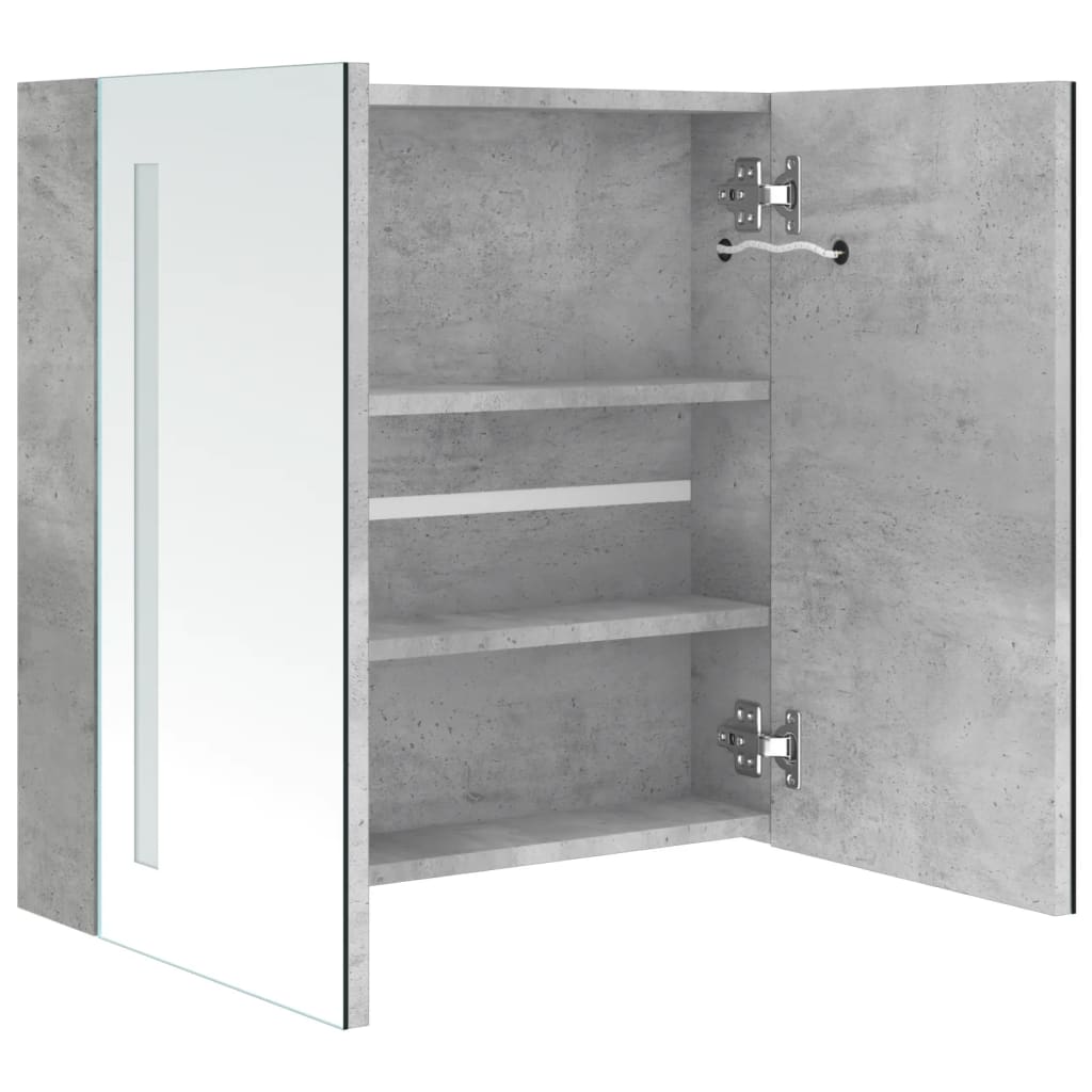 vidaXL Szafka łazienkowa z lustrem i LED, szarość betonu, 62x14x60 cm