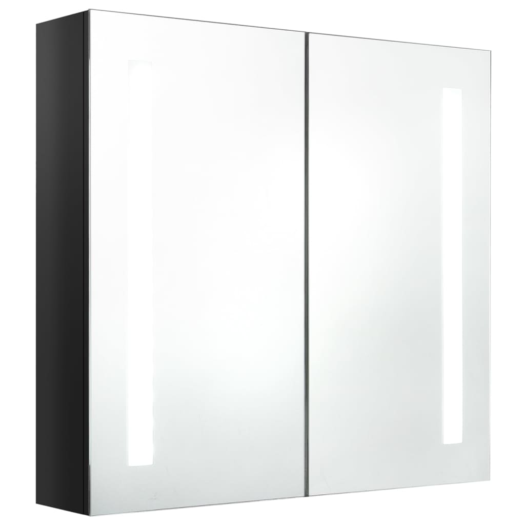 vidaXL Szafka łazienkowa z lustrem i LED, czerń z połyskiem 62x14x60cm
