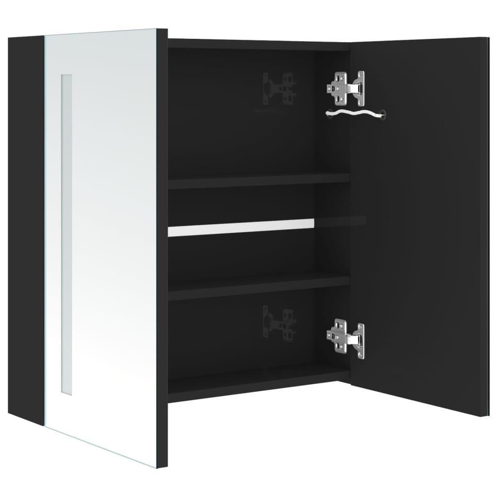 vidaXL Szafka łazienkowa z lustrem i LED, czerń z połyskiem 62x14x60cm