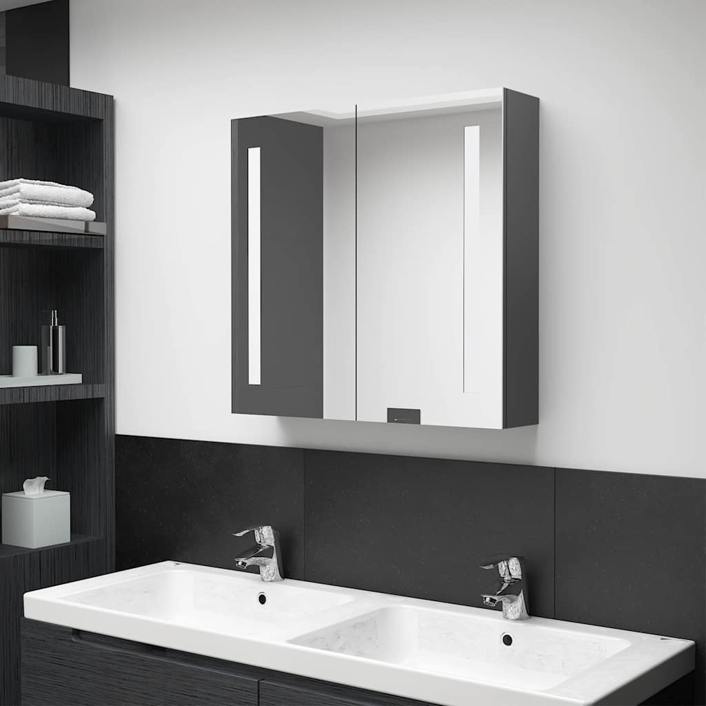 vidaXL Szafka łazienkowa z lustrem i LED, szara, 62x14x60 cm