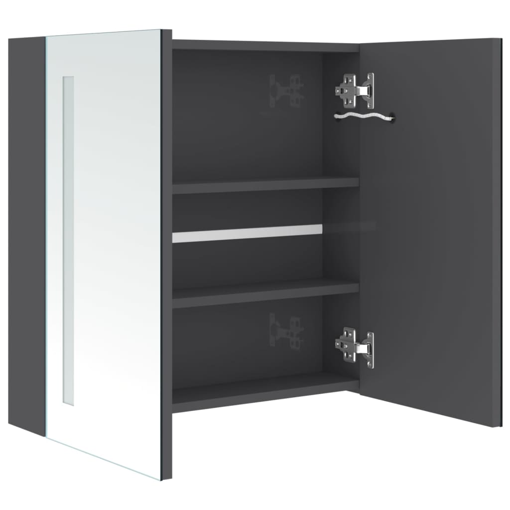 vidaXL Szafka łazienkowa z lustrem, LED, szara z połyskiem 62x14x60 cm