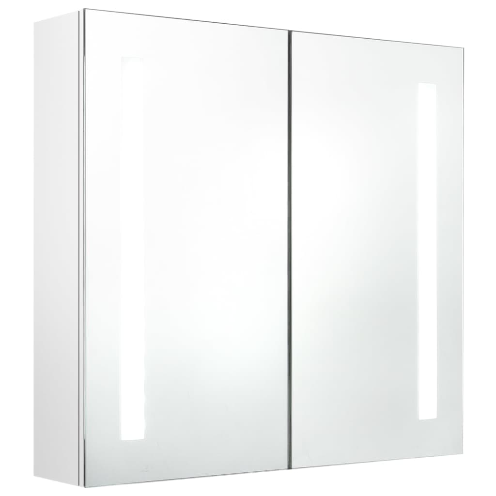 vidaXL Szafka łazienkowa z lustrem i LED, biel z połyskiem 62x14x60 cm