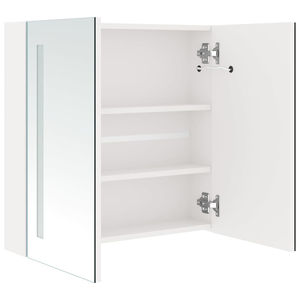 vidaXL Szafka łazienkowa z lustrem i LED, biel z połyskiem 62x14x60 cm