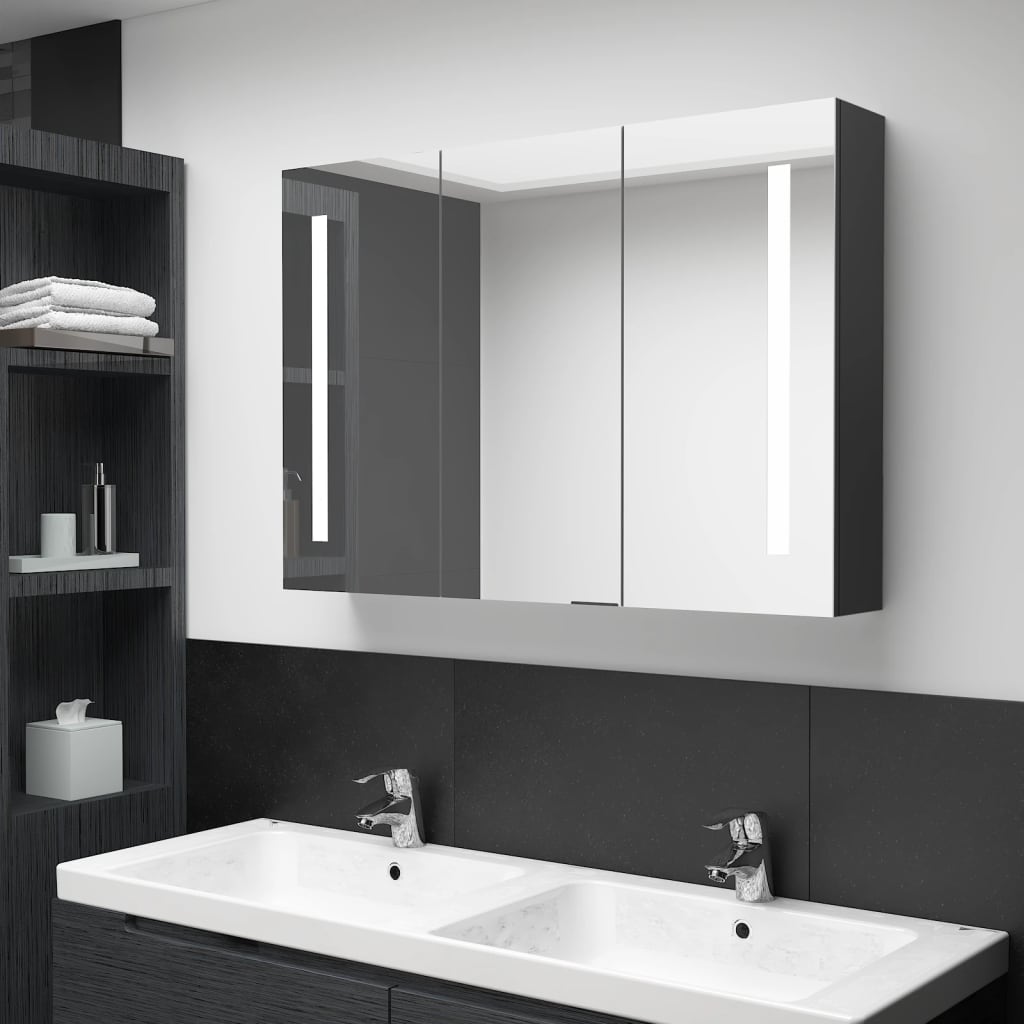 vidaXL Szafka łazienkowa z lustrem i LED, 89x14x62 cm, lśniąca czerń