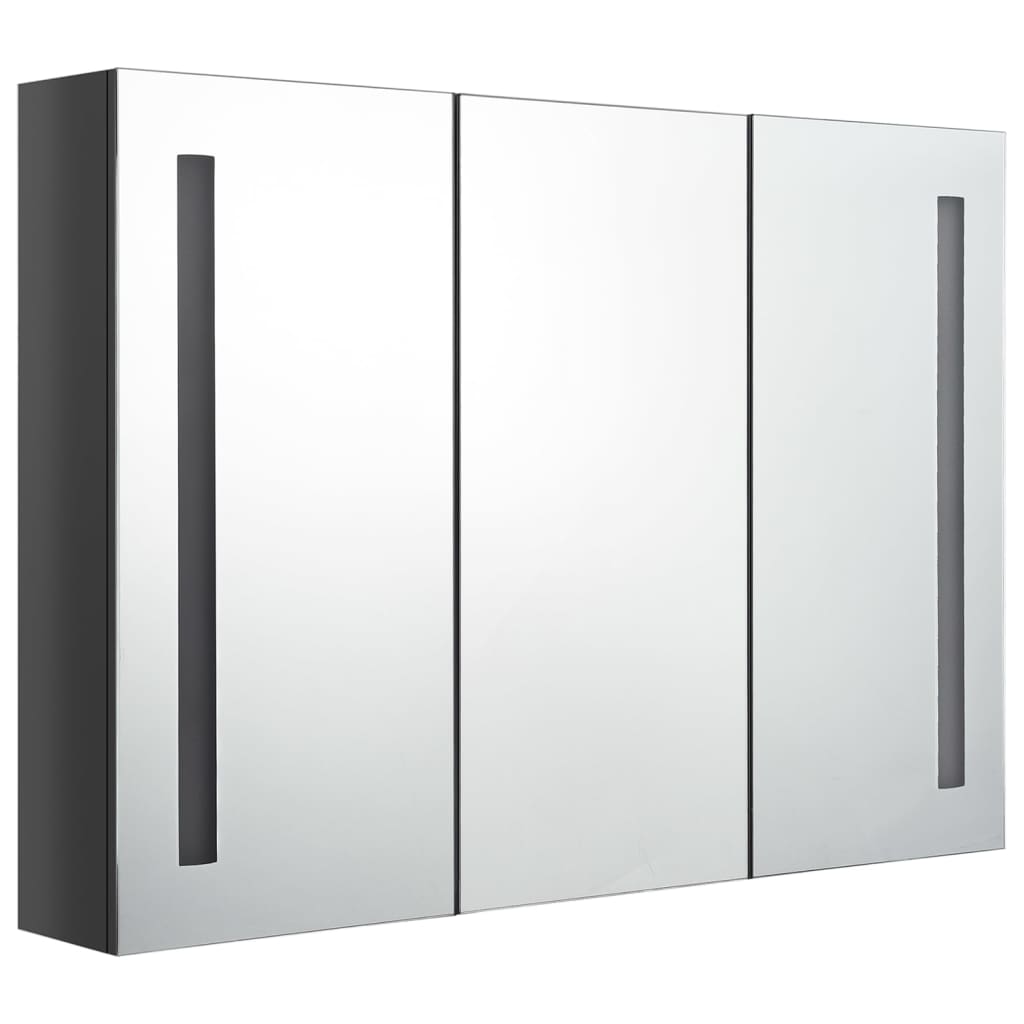 vidaXL Szafka łazienkowa z lustrem i LED, 89x14x62 cm, lśniąca szarość