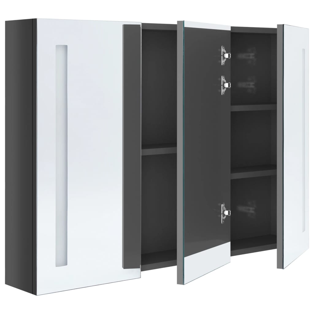 vidaXL Szafka łazienkowa z lustrem i LED, 89x14x62 cm, lśniąca szarość