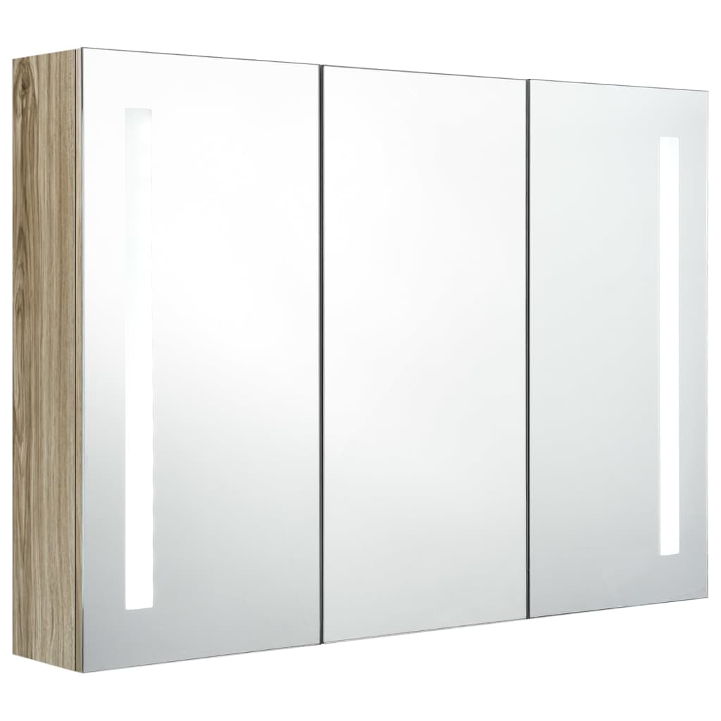 vidaXL Szafka łazienkowa z lustrem i LED, 89 x 14 x 62 cm, kolor dębu