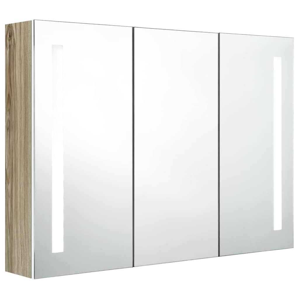 vidaXL Szafka łazienkowa z lustrem i LED, 89x14x62 cm, biało-dębowa