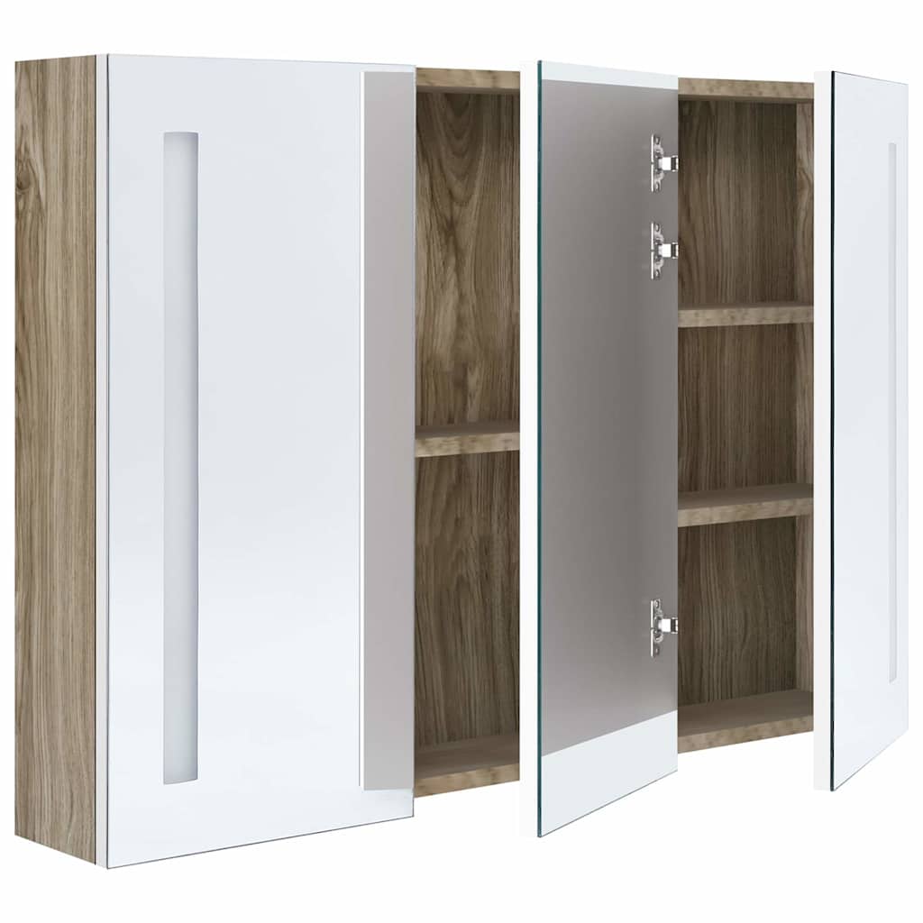 vidaXL Szafka łazienkowa z lustrem i LED, 89x14x62 cm, biało-dębowa