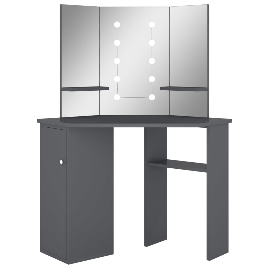 vidaXL Toaletka narożna z oświetleniem LED, szara, 111 x 54 x 141,5 cm