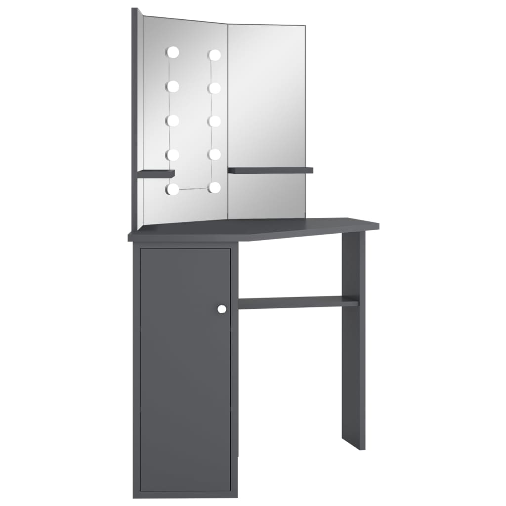vidaXL Toaletka narożna z oświetleniem LED, szara, 111 x 54 x 141,5 cm