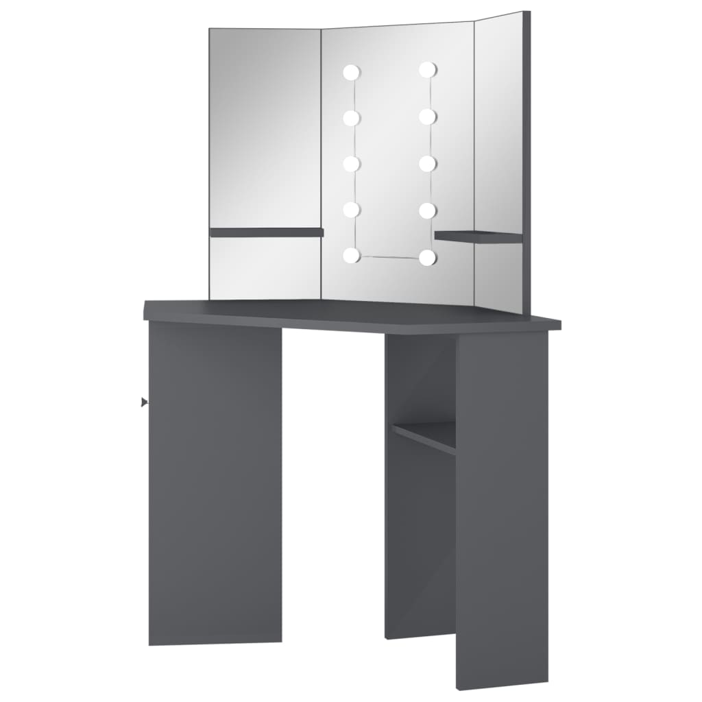 vidaXL Toaletka narożna z oświetleniem LED, szara, 111 x 54 x 141,5 cm
