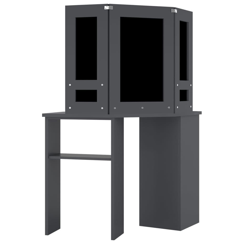 vidaXL Toaletka narożna z oświetleniem LED, szara, 111 x 54 x 141,5 cm