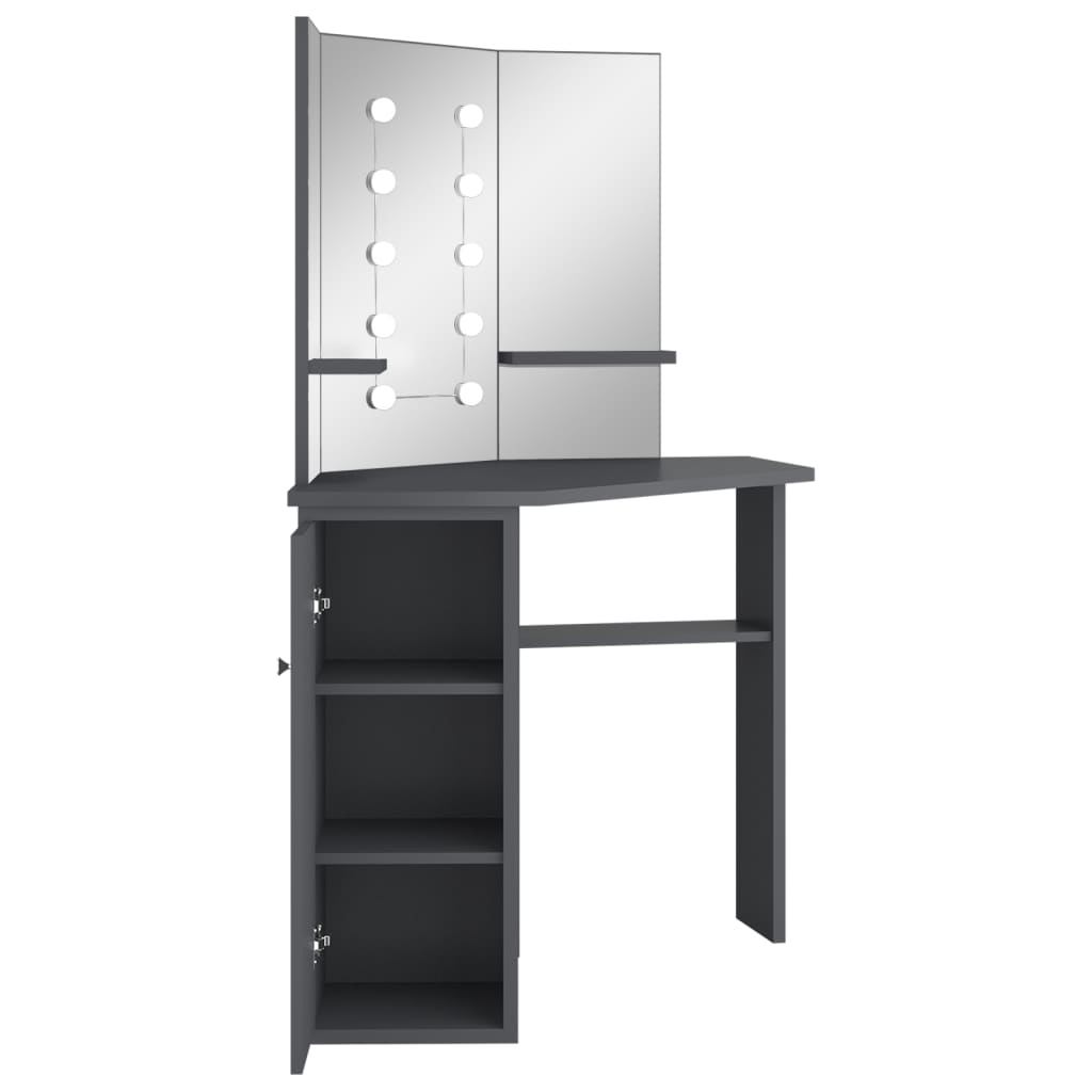 vidaXL Toaletka narożna z oświetleniem LED, szara, 111 x 54 x 141,5 cm