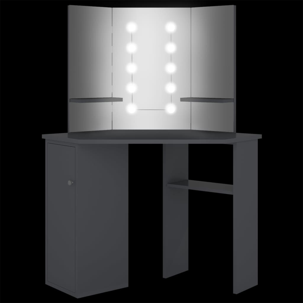 vidaXL Toaletka narożna z oświetleniem LED, szara, 111 x 54 x 141,5 cm