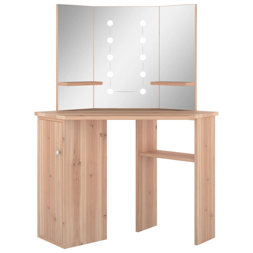vidaXL Toaletka narożna z oświetleniem LED, dąb, 111x54x141,5 cm