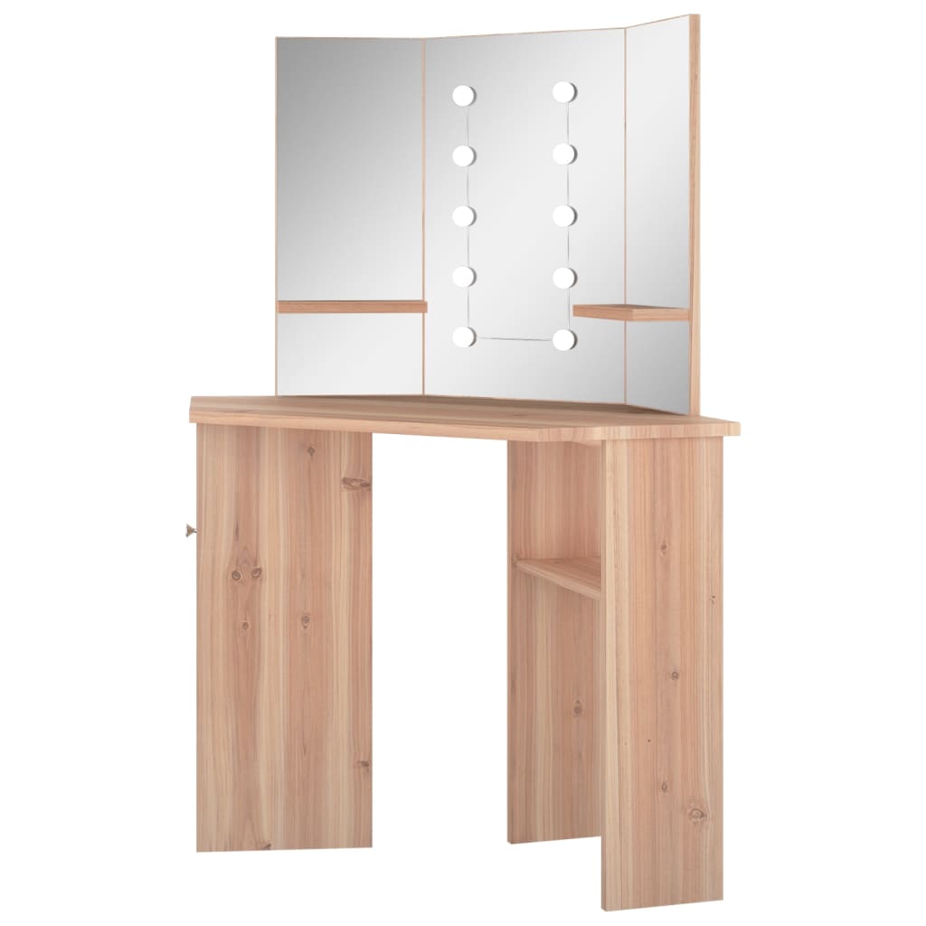 vidaXL Toaletka narożna z oświetleniem LED, dąb, 111x54x141,5 cm