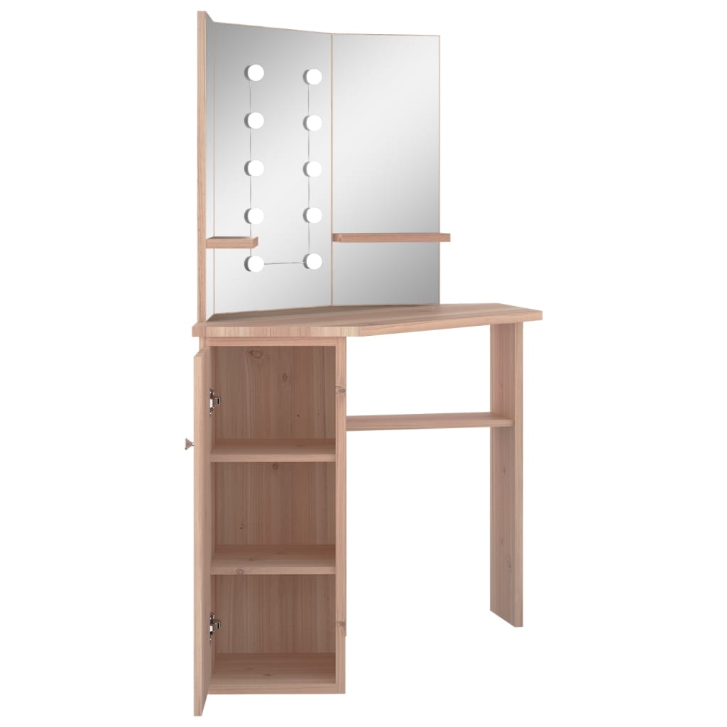 vidaXL Toaletka narożna z oświetleniem LED, dąb, 111x54x141,5 cm