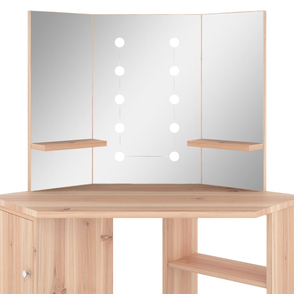 vidaXL Toaletka narożna z oświetleniem LED, dąb, 111x54x141,5 cm