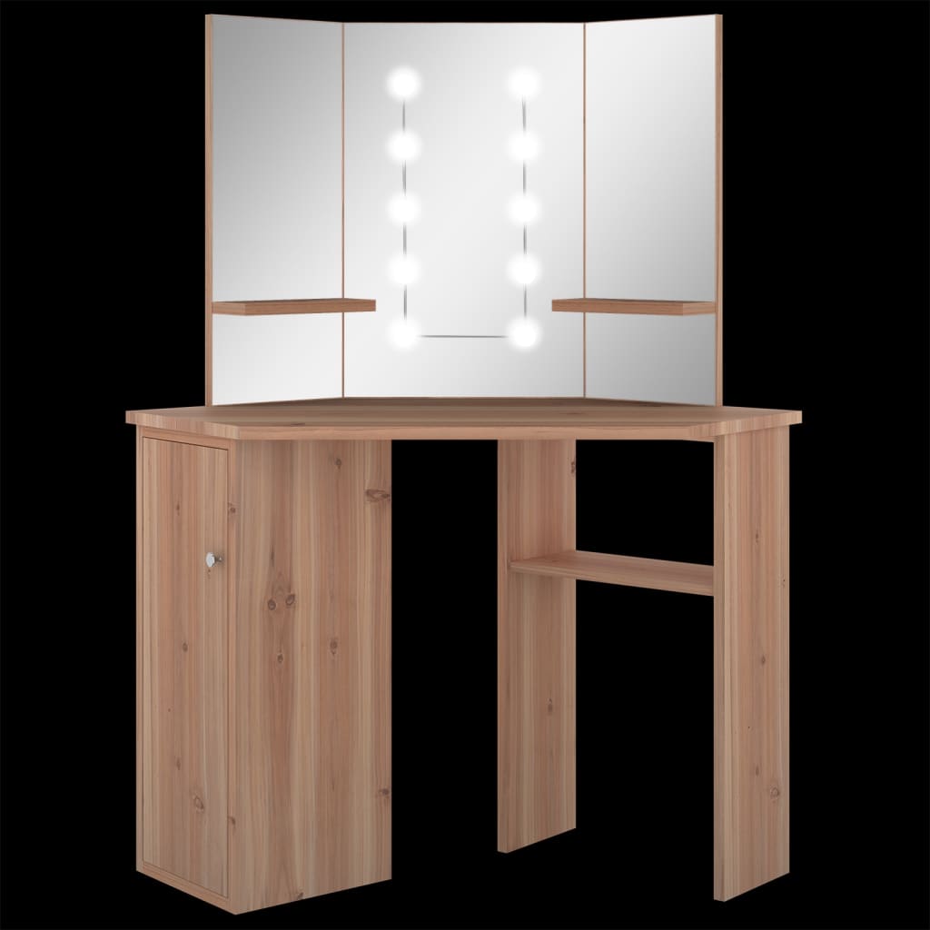 vidaXL Toaletka narożna z oświetleniem LED, dąb, 111x54x141,5 cm