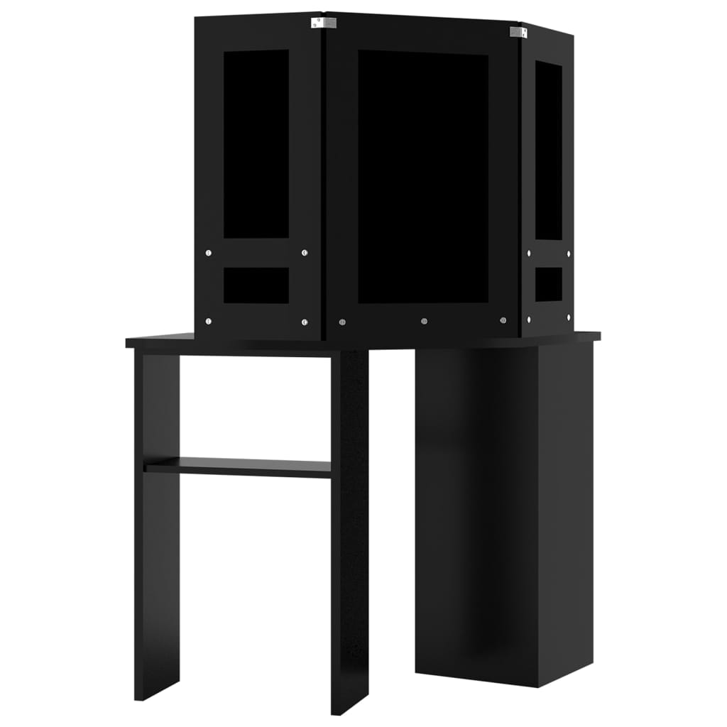 vidaXL Toaletka narożna z lampkami LED, czarna, 111 x 54 x 141,5 cm