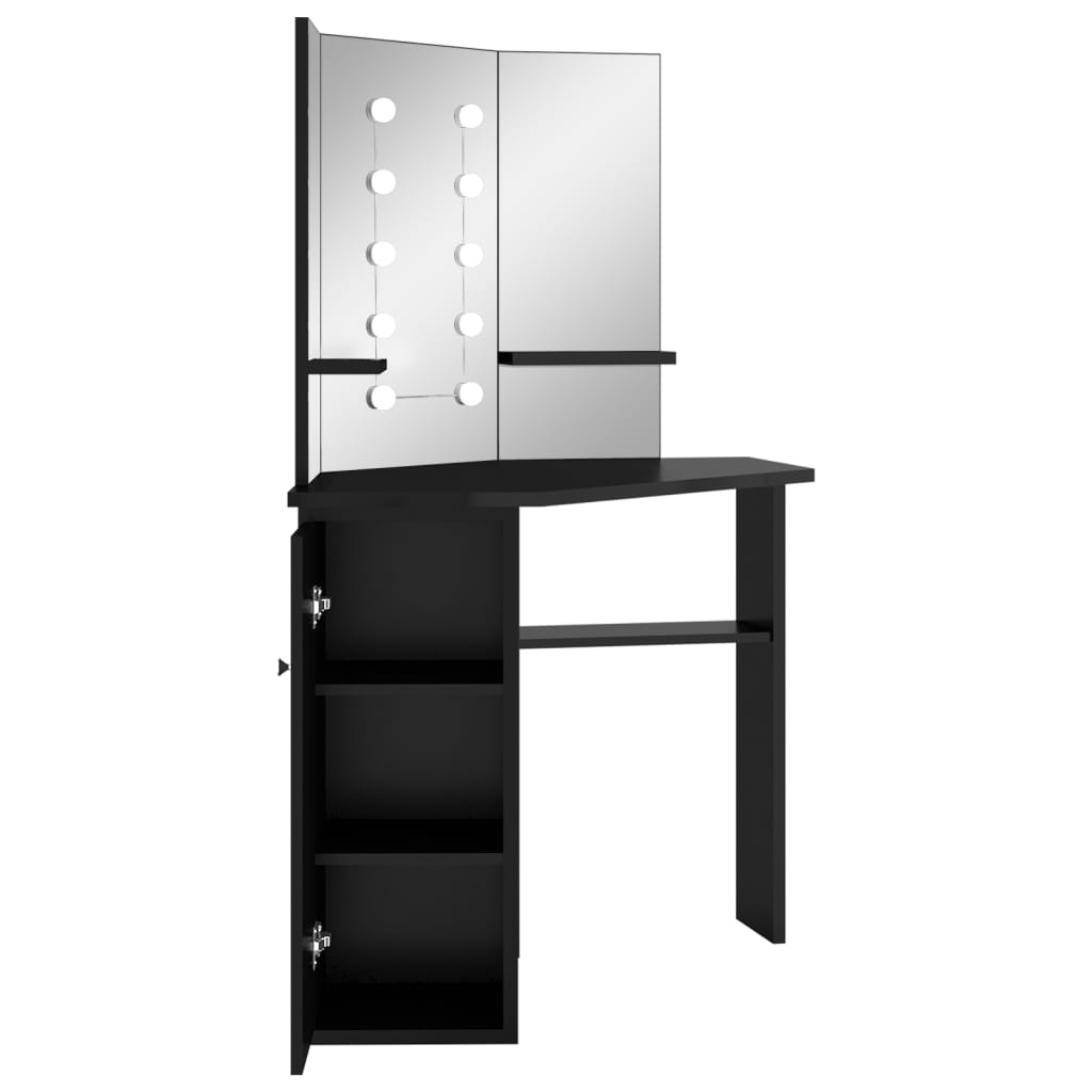 vidaXL Toaletka narożna z lampkami LED, czarna, 111 x 54 x 141,5 cm