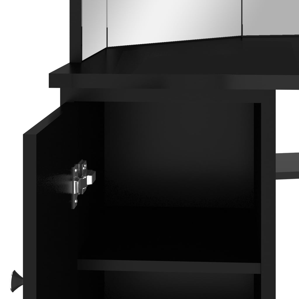 vidaXL Toaletka narożna z lampkami LED, czarna, 111 x 54 x 141,5 cm