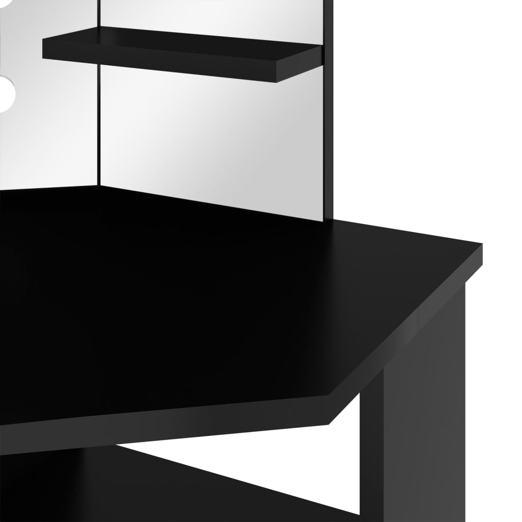 vidaXL Toaletka narożna z lampkami LED, czarna, 111 x 54 x 141,5 cm