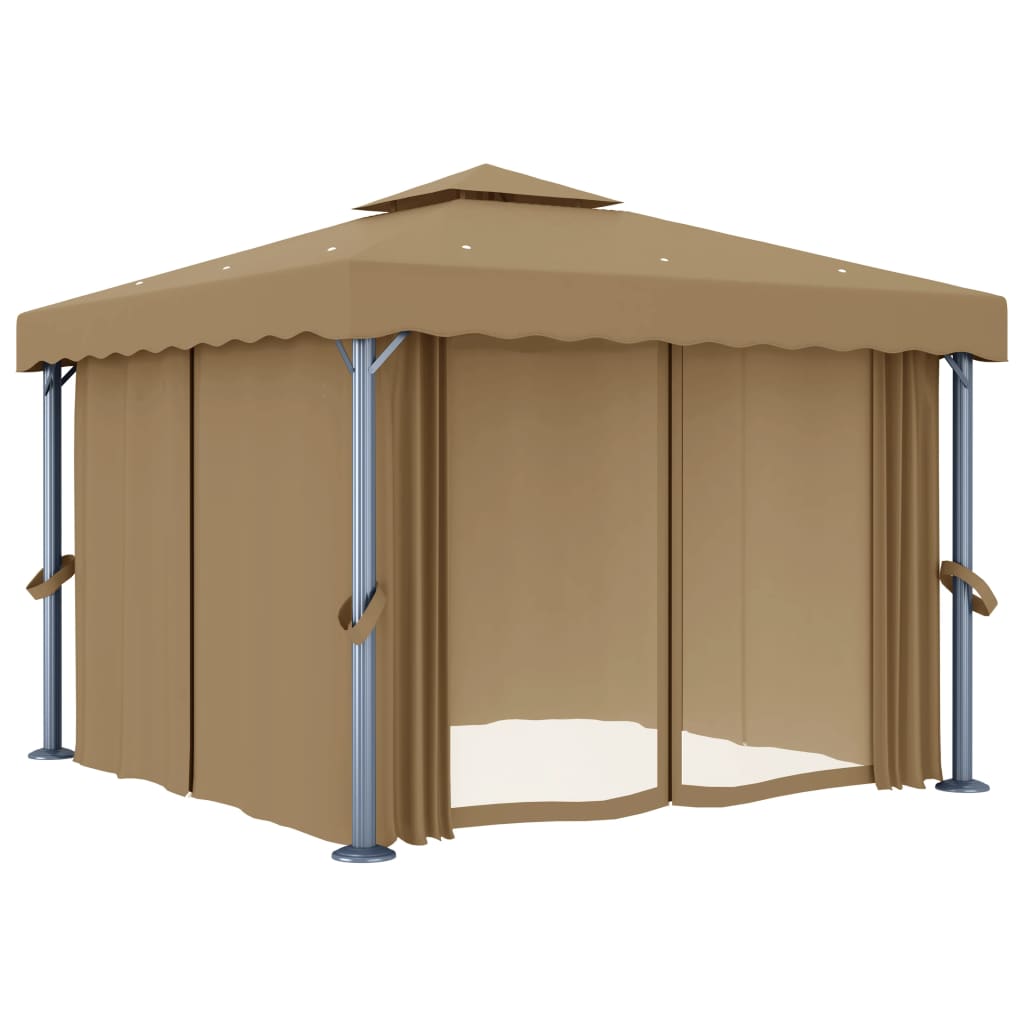 vidaXL Altana ogrodowa z zasłonami, 3 x 3 m, kolor taupe, aluminium