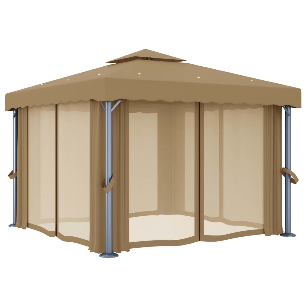 vidaXL Altana ogrodowa z zasłonami, 3 x 3 m, kolor taupe, aluminium