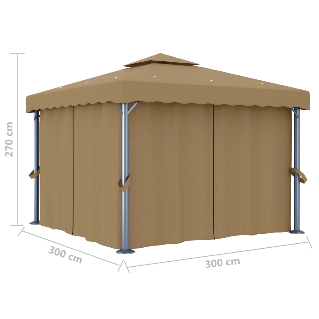 vidaXL Altana ogrodowa z zasłonami, 3 x 3 m, kolor taupe, aluminium